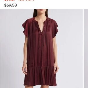Treasure & Bond Burgundy Satin Flutter Sleeve dress. NWOT size XS